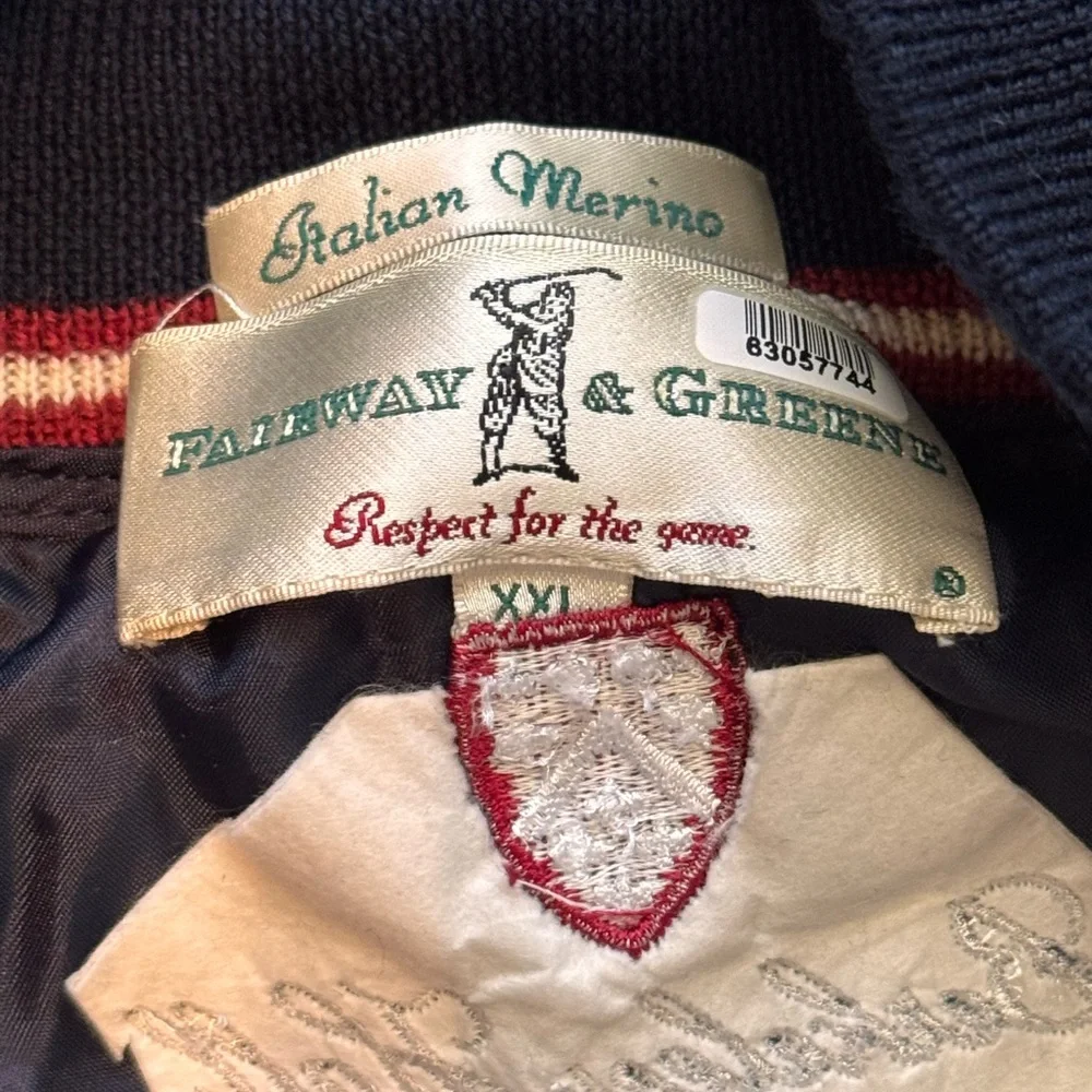 Fairway & Greene Navy Argyle Zip Vest with Light Peach Half-Zip Pullover